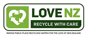 The Love NZ Recycle with Care sign for public recycling bins