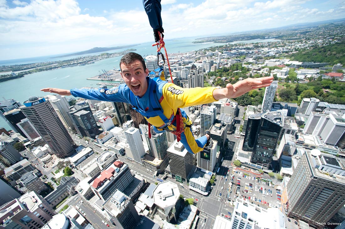 Jumping off the Sky Tower in Auckland. Copyright: Mark Downey